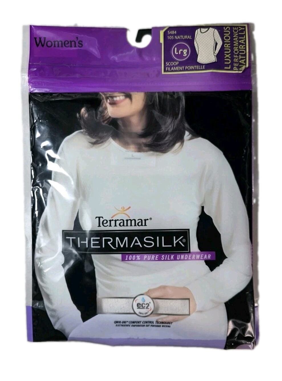 Terramar Thermasilk Women's Silk Pointelle Scoop Neck Top Natural White L